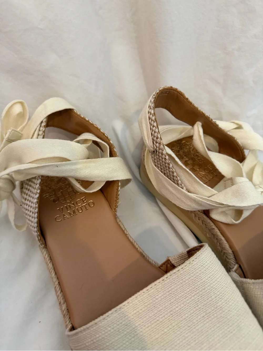Vince Camuto Natural Canvas Espadrille Ankle-Tie Sandals